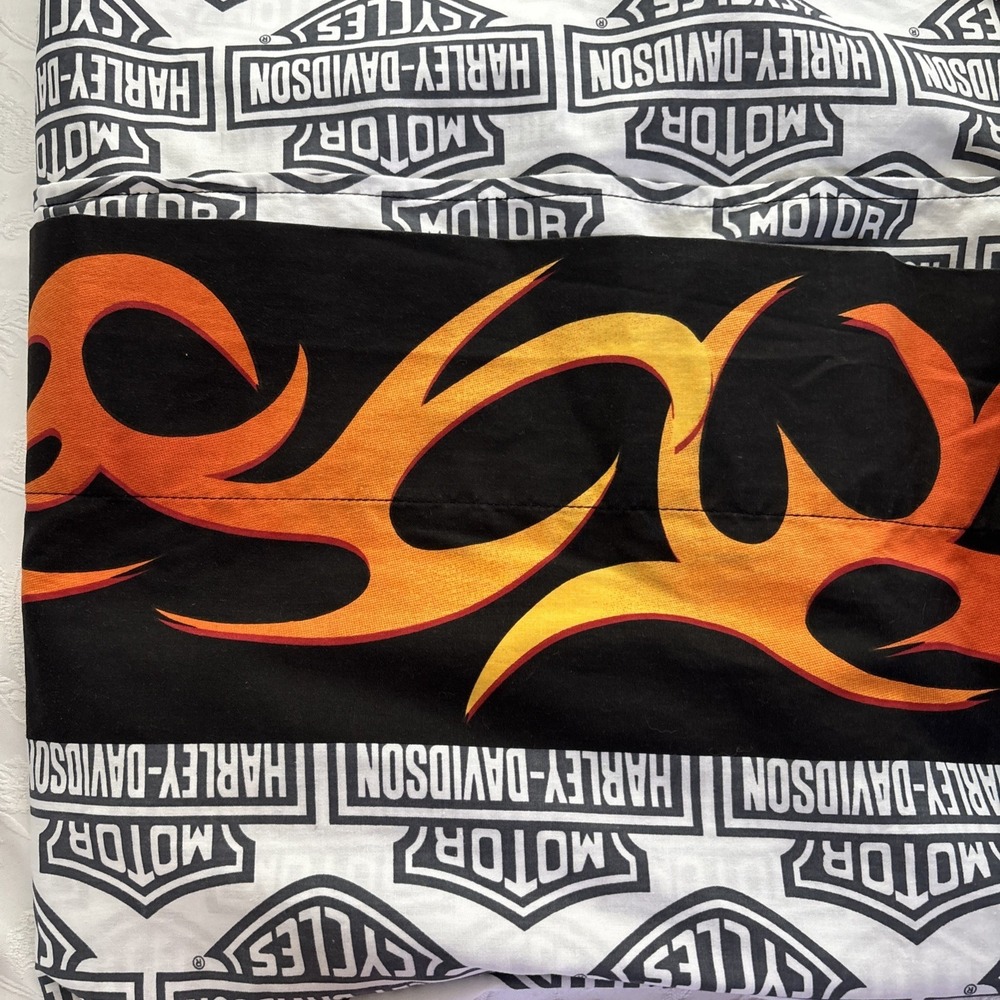 Harley Davidson Flame Rider Fireball Full Sheet Set Orange Black Vintage 78x92 - Picture 3 of 5